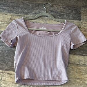 Hollister Women's Mauve Ribbed Crop Top